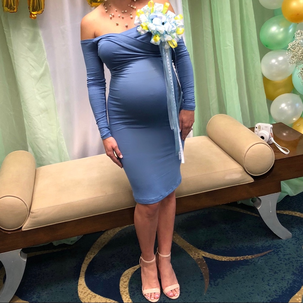 Maternity dress - sky blue - off the shoulder